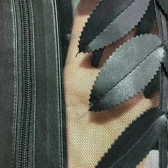 Colleen Lopez Faux Leather, Sheer Leaf Mesh,Zipper front Jacket - Picture 3 of 8